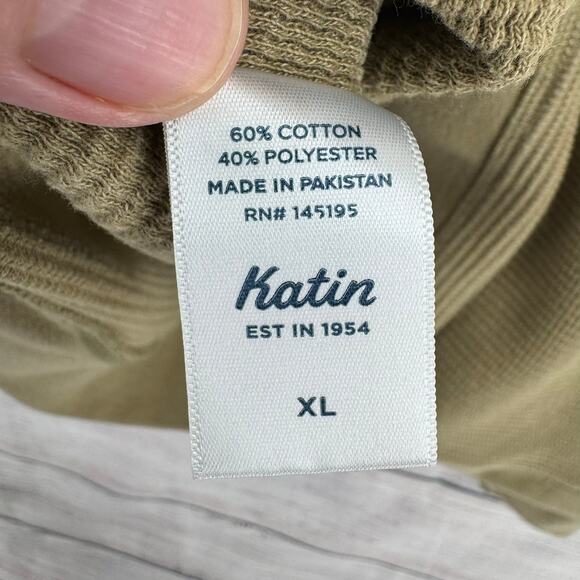 Katin Waffle Knit Crewneck Striped Shirt Mens XL Green Gold Stretch - Picture 9 of 12